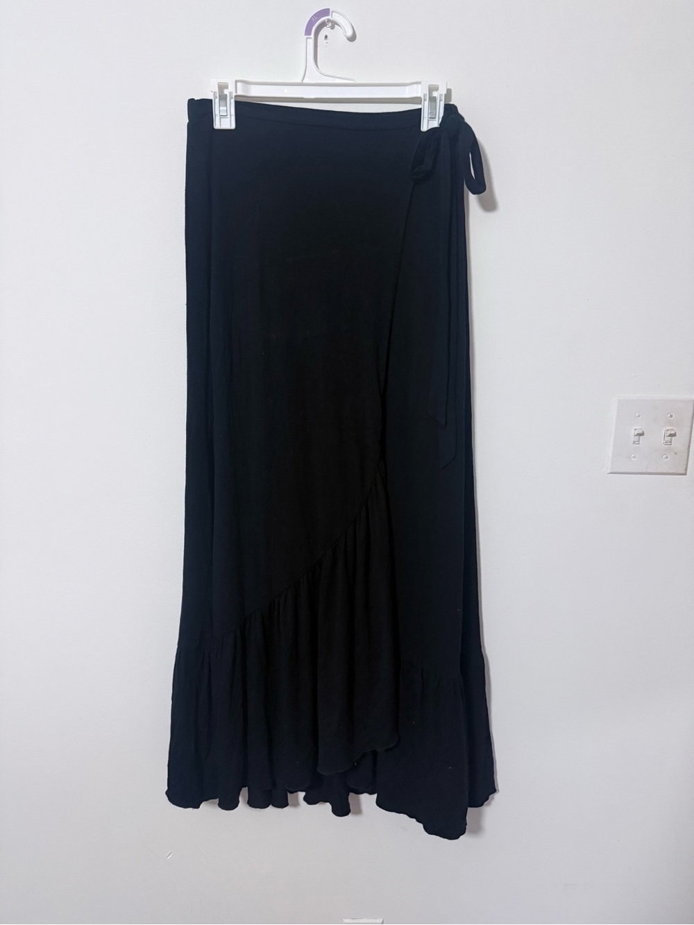 American Eagle Outfitters Black Wrap Maxi Skirt with Ruffle Hem